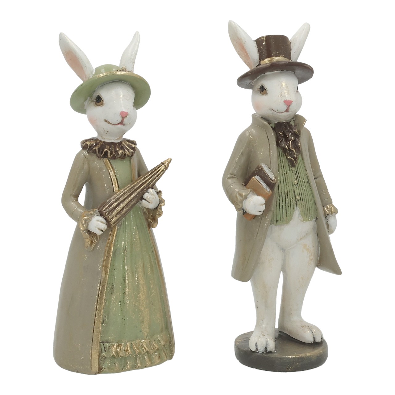 Conejito de Poly Gold; verde, surtido doble (ancho/alto/profundidad) 7 x 19 x 6 cm Hasenfigur, Figur, Hase, Dekofigur, Hutmännchen