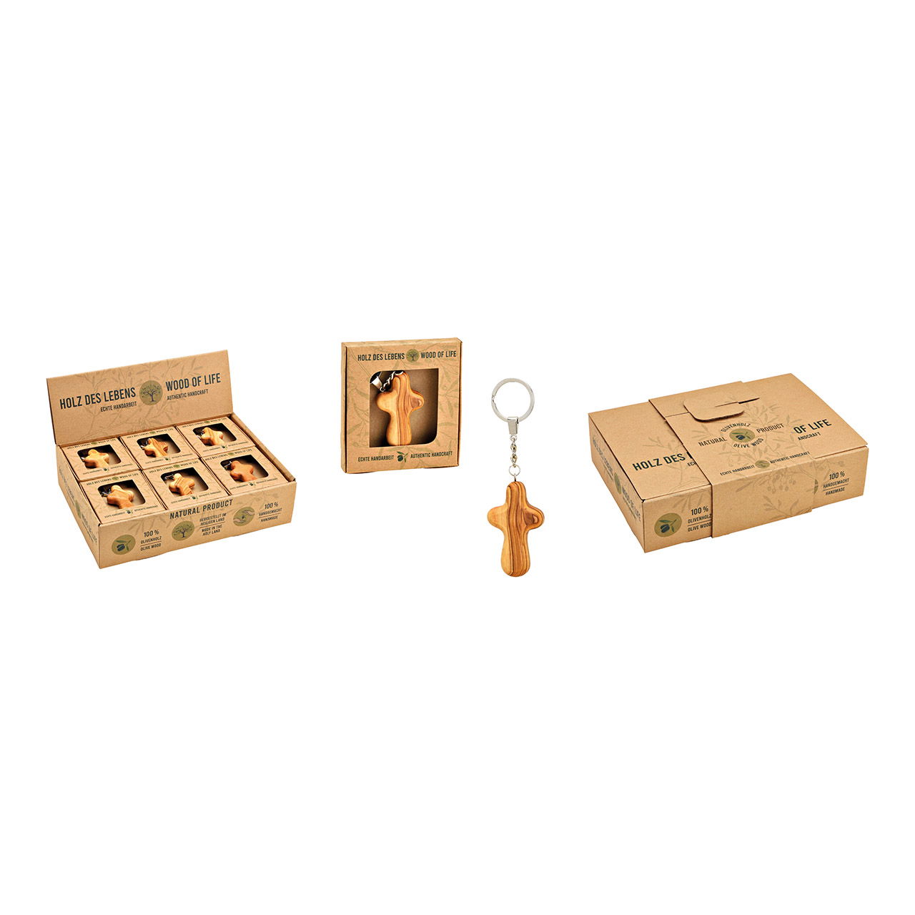 Schlüsselanhänger Kreuz in Geschenkbox, handgemacht aus Olivenholz, (B/H/T) 2,3x1,6x0,5 cm Schlüsselanhänger Kreuz in Geschenkbox, handgemacht aus Olivenholz, (B/H/T) 2,3x1,6x0,5 cm