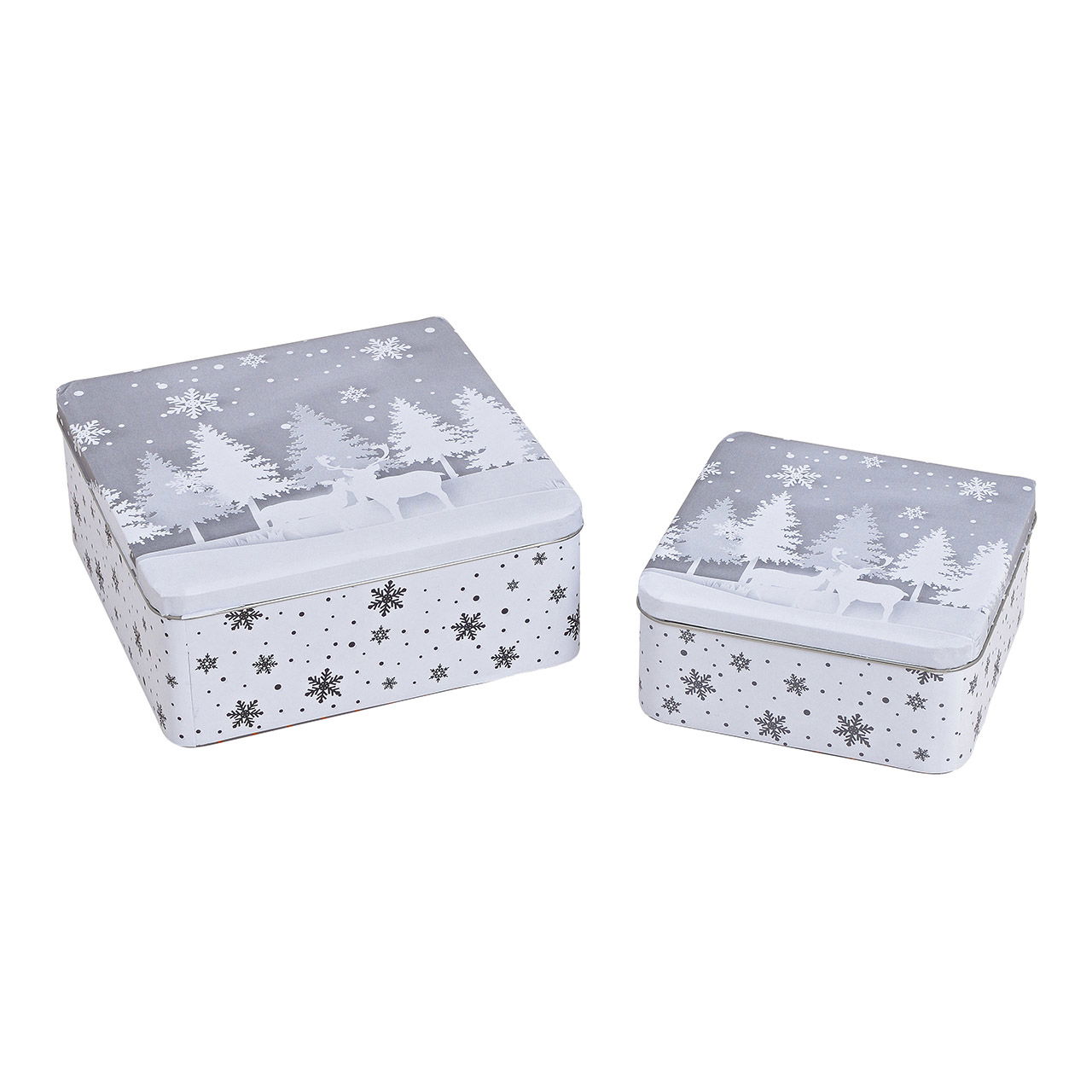 Box set winter forest metal gray set of 2, (W/H/D) 19x8x19cm, 15x7x15cm Box set winter forest metal gray set of 2, (W/H/D) 19x8x19cm, 15x7x15cm