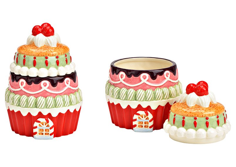 Cake jar made of colorful ceramic (W/H/D) 11x15x11cm