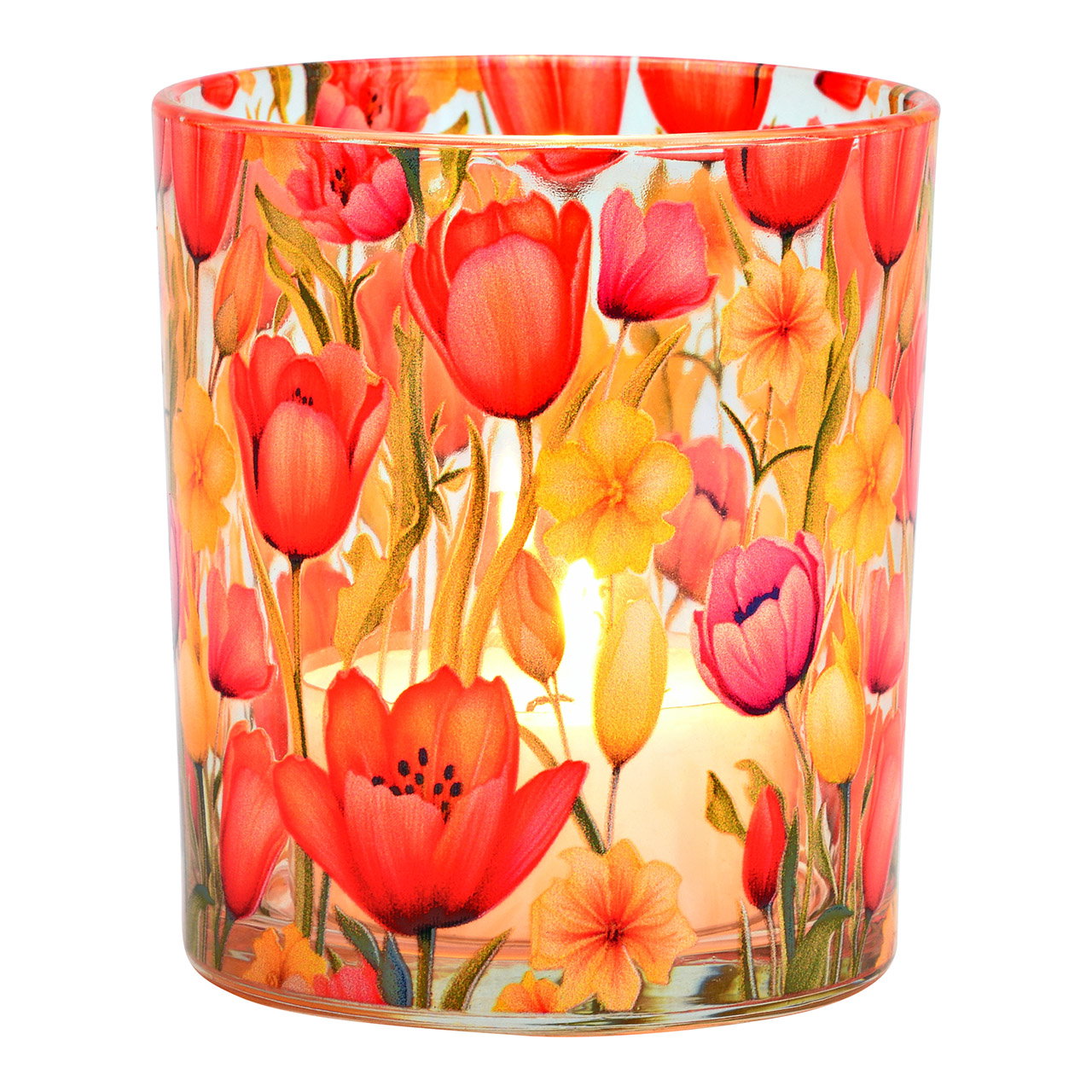 Photophore Tulipes décorées de fleurs en verre, multicolore (L/H/P) 9x10x9cm