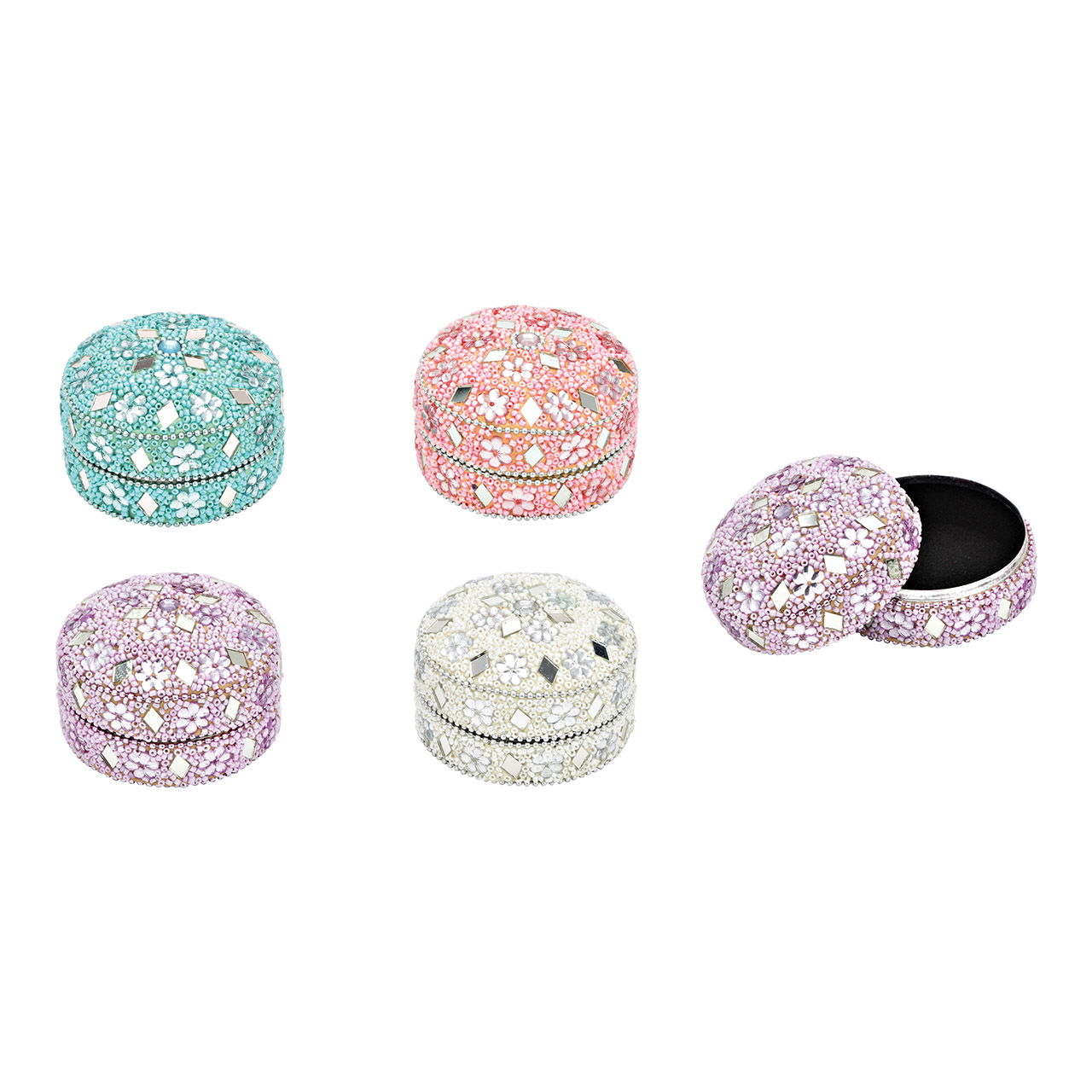 Box with glass beads decor made of metal white, purple, pink, blue 4-fold, (W/H/D) 7x5x7cm