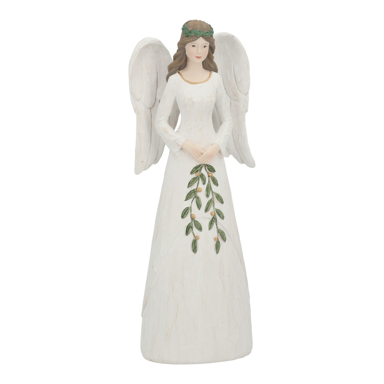 Engel mit Zweig aus Poly Weiß (B/H/T) 11x30x7cm Erwachsener, Braut, Weiblich, Person, Frau