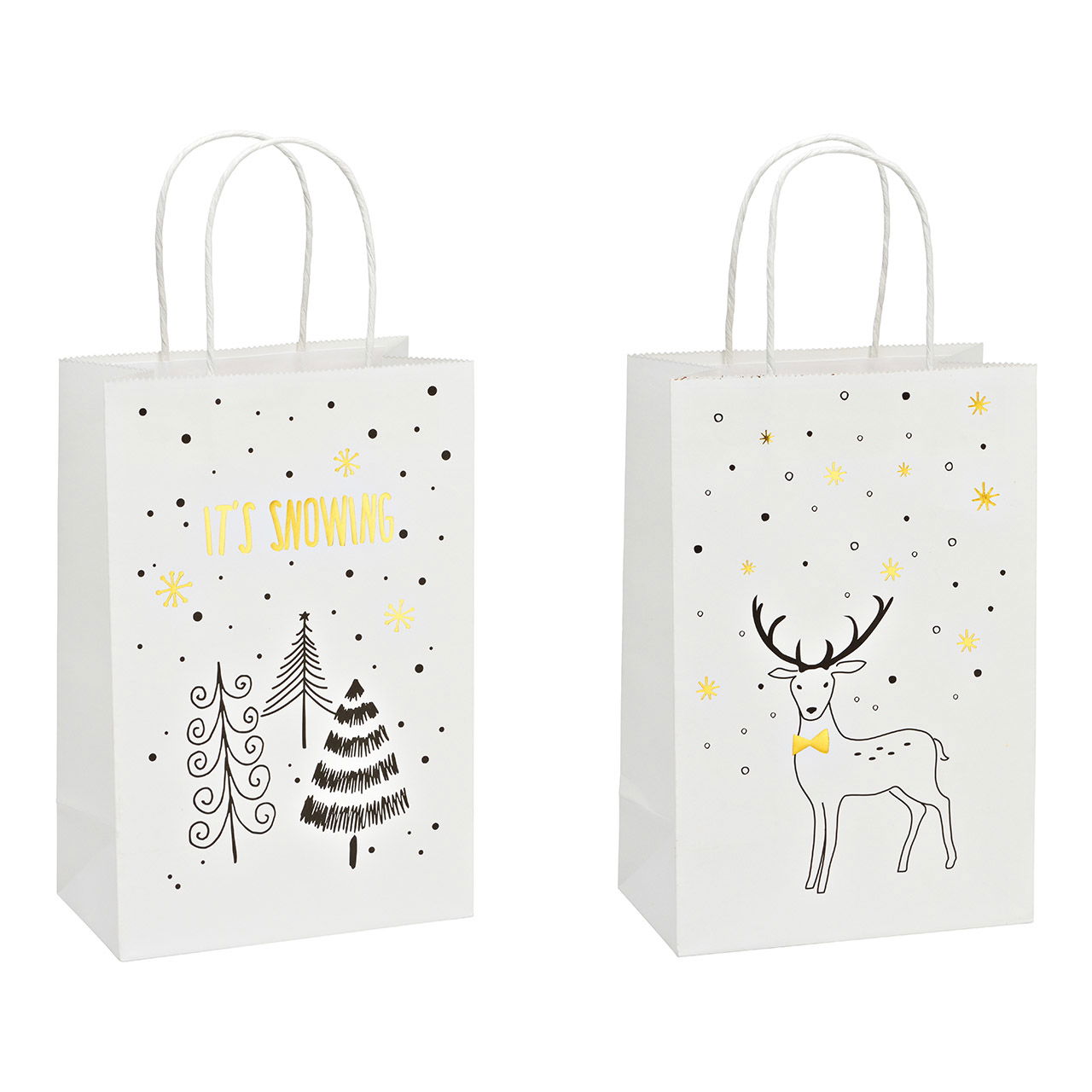 Sacchetto regalo, It's snowing, cervo, in carta/cartone bianco 2 pieghe, (L/H/D) 18x27x10cm