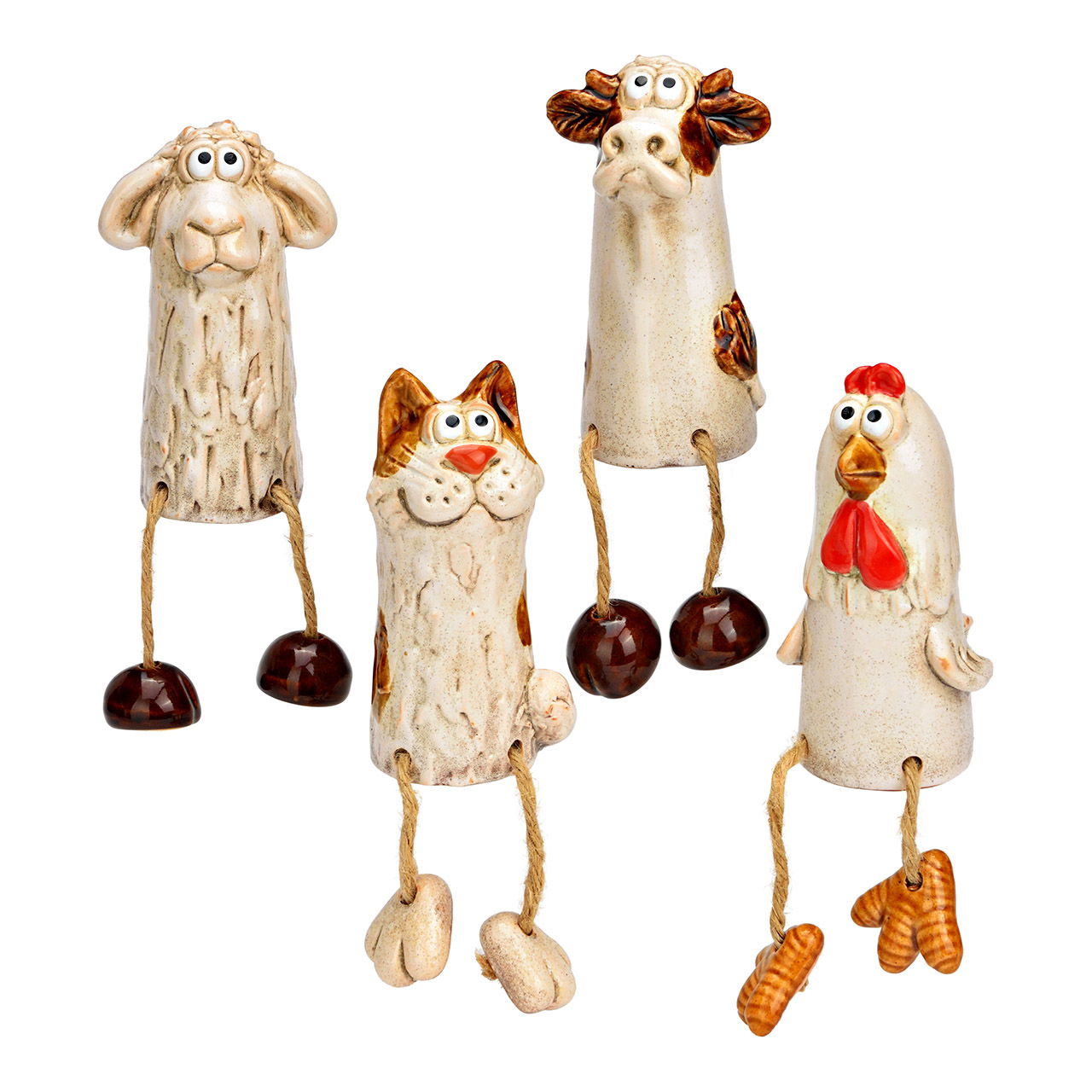 Kip/schaap/kat/koe van steengoed, 4-voudig, beige (B/H/D) 5x11x5cm Figur, Kunst, Kunsthandwerk