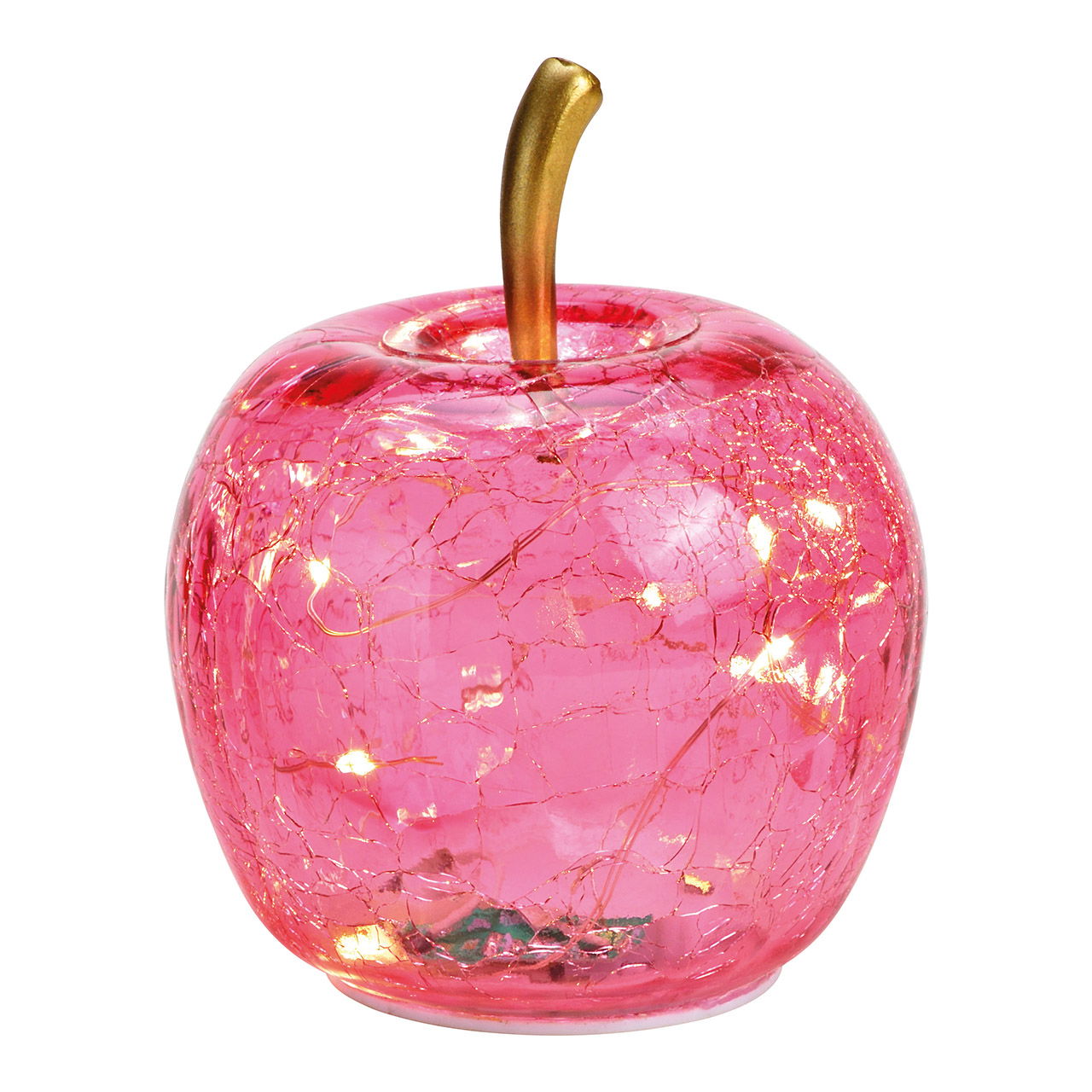 Apfel mit 10er LED mit Timer aus Glas Pink/Rosa (B/H/T) 11x12x11cm Apfel mit 10er LED mit Timer aus Glas Pink/Rosa (B/H/T) 11x12x11cm