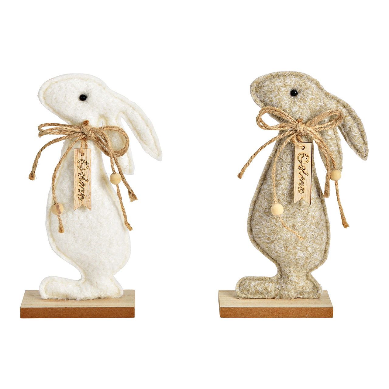 Aufsteller Hase auf Holzsockel aus Textil natur, weiß 2-fach, (B/H/T) 11x20x2cm Aufsteller Hase auf Holzsockel aus Textil natur, weiß 2-fach, (B/H/T) 11x20x2cm
