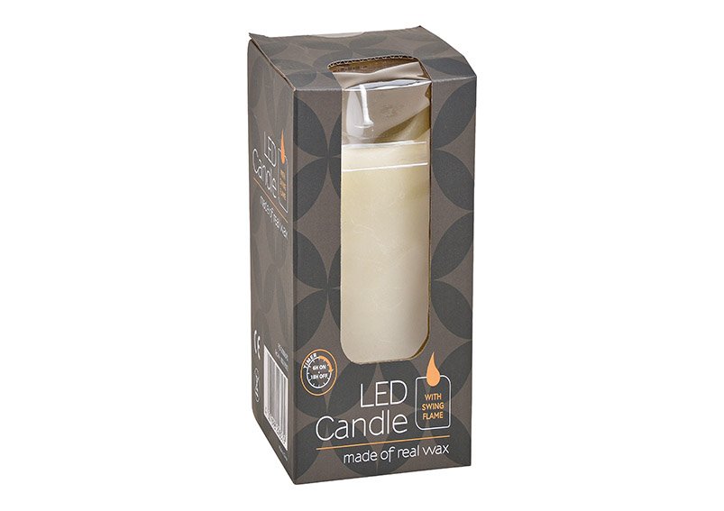 Bougie LED, lumière vacillante, avec minuteur en cire Cream (L/H/P) 7,5x20x7,5cm