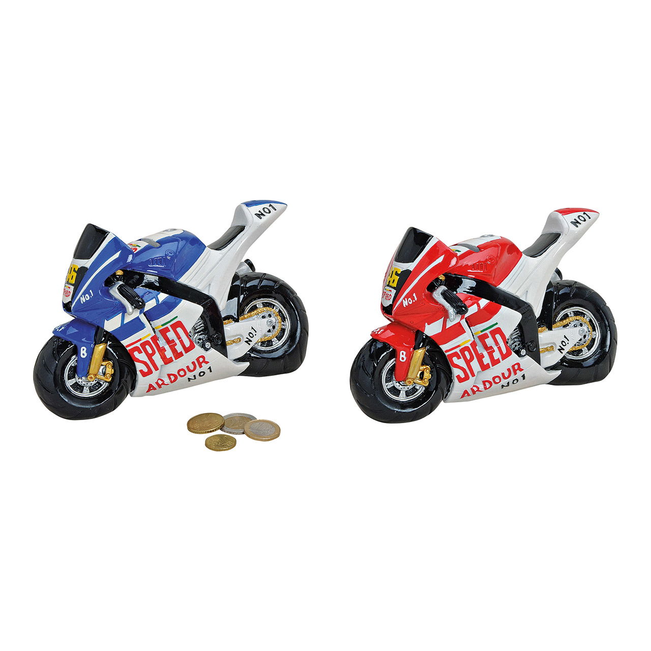 Poly motorcycle money box, 2 assorted, W18 x D7 x H14 cm Poly motorcycle money box, 2 assorted, W18 x D7 x H14 cm
