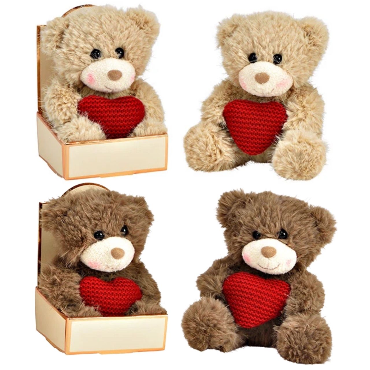 Taschenbegleiter Glücksbringer aus Keramik 4-fach Engel 3x1,7x5,1cm, Herz 3x1,7x2,8cm Stern 3,3x1,8x2,7cm im Stoffbeutel mit Print Plush toys, Teddy bear, Cuddle toy, Brown, Display box