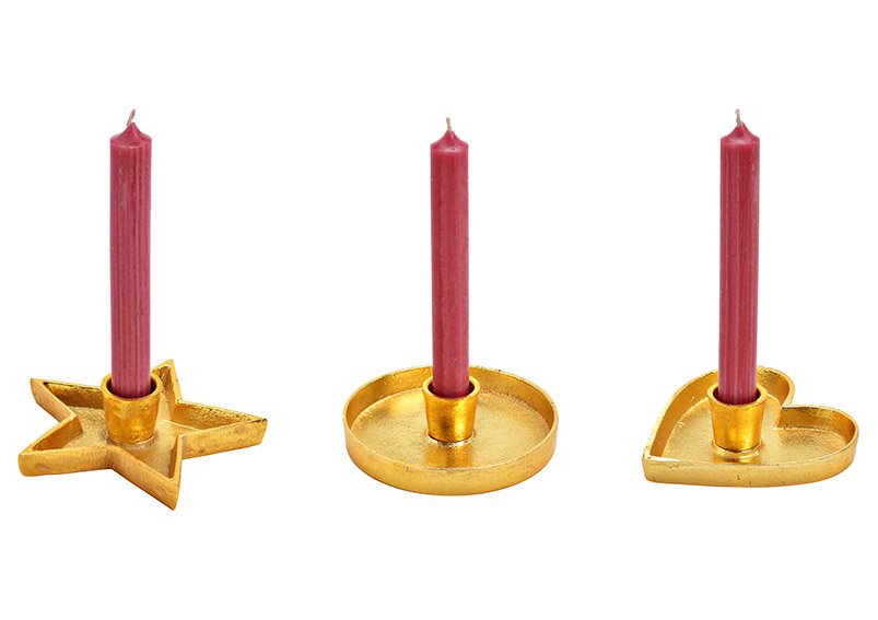 Candle holder metal gold 3-compartment (W/H/D) 13x4x13cm