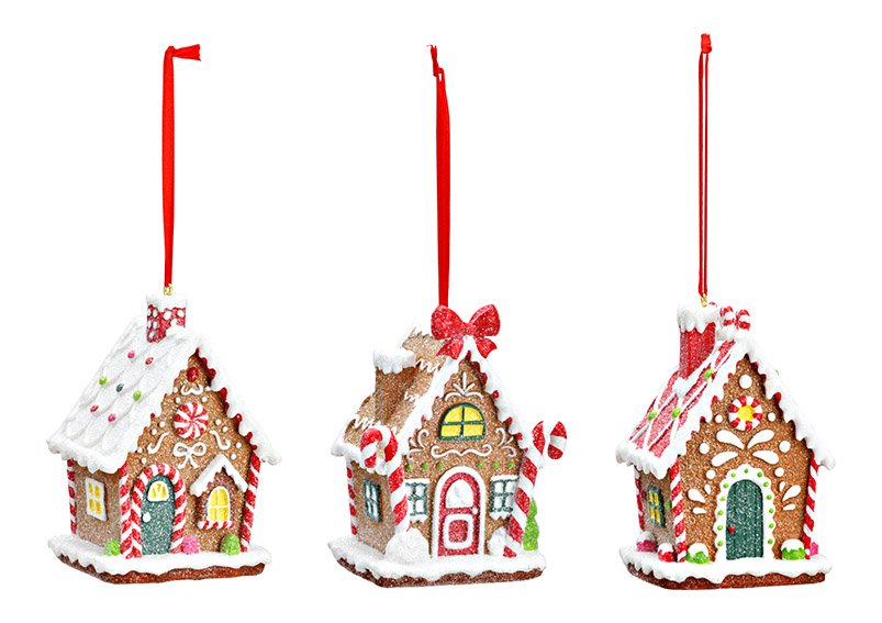 Hanger gingerbread house made of poly colorful 3-fold, (W/H/D) 6x10x5cm