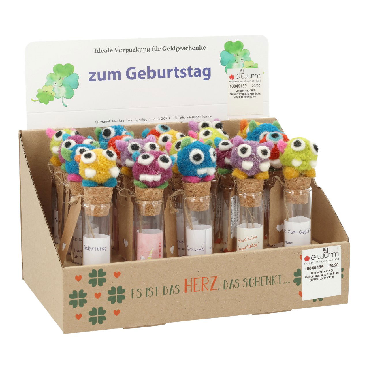 Monster auf RG Geburtstag aus Filz Bunt (B/H/T) 2x14x3cm Kiste