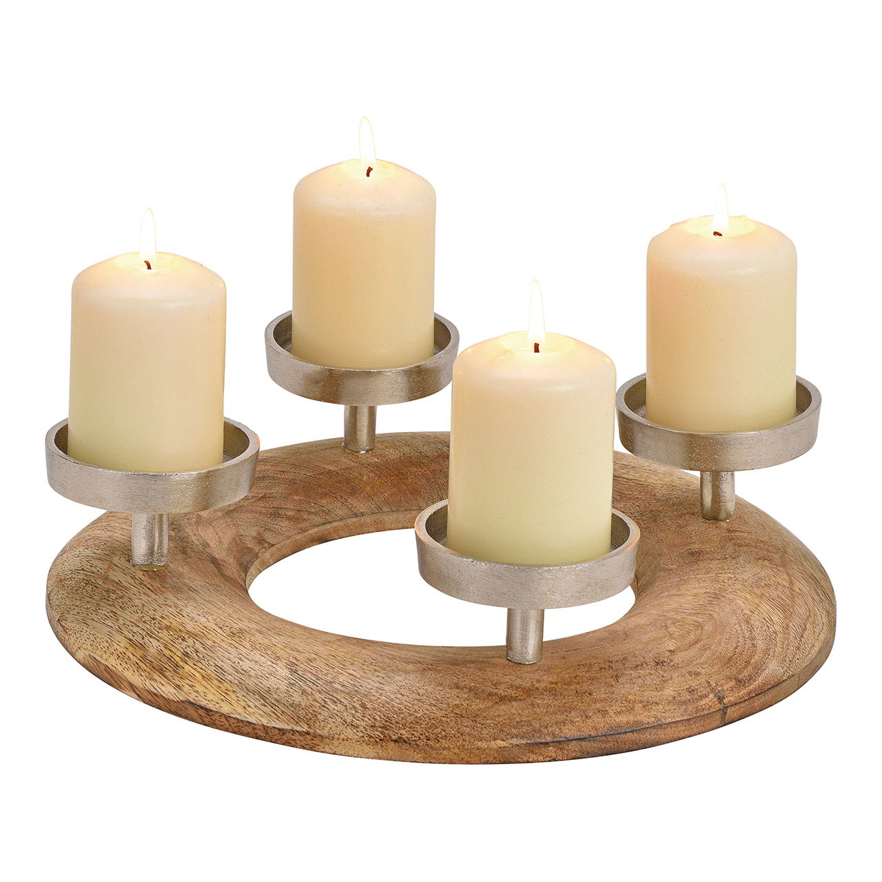 Adventskranz aus Metall, Mangoholz Silber (B/H/T) 30x8x30cm Adventskranz aus Metall, Mangoholz Silber (B/H/T) 30x8x30cm