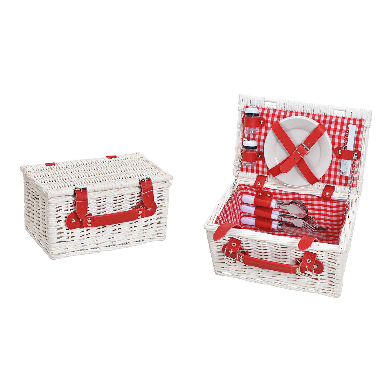 Picknick Korb für 2 Personen Weiß, rot 12er Set, (B/H/T) 30x16x19cm Picknick Korb für 2 Personen Weiß, rot 12er Set, (B/H/T) 30x16x19cm