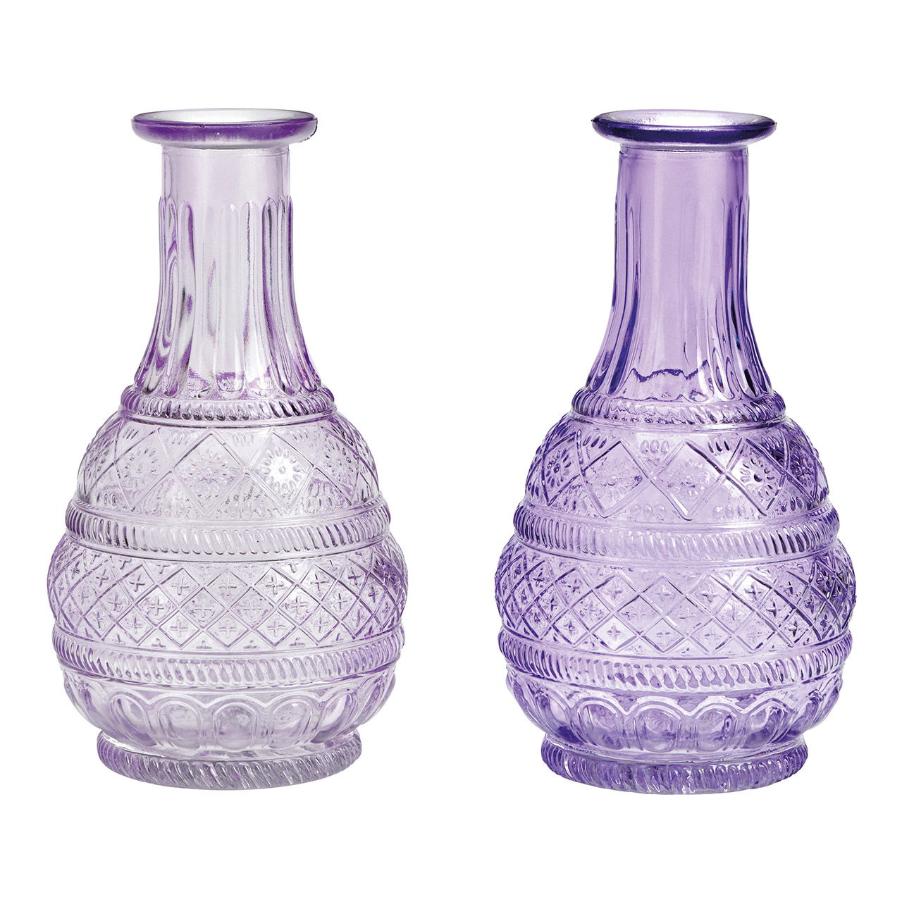 Vase en verre lilas triple, (L/H/P) 10x18x10cm