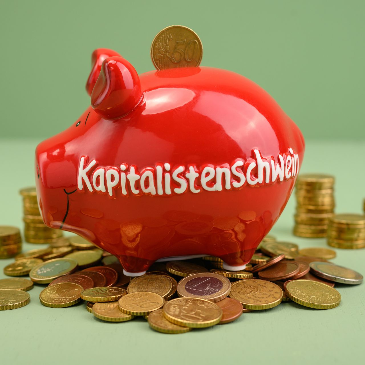 Sparschwein, Geldspardose, Rotes Sparschwein, Münzen, Kapitalistenschwein