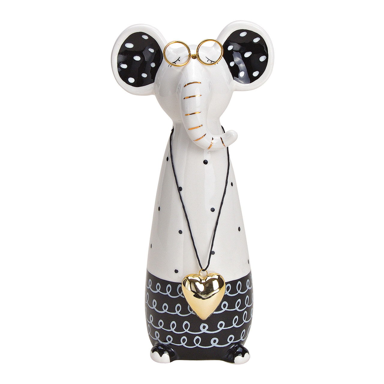Elefant mit Brille aus Keramik Weiß (B/H/T) 11x23x9cm Figur, Zubehör, Porzellan, Töpferei, Medaillon