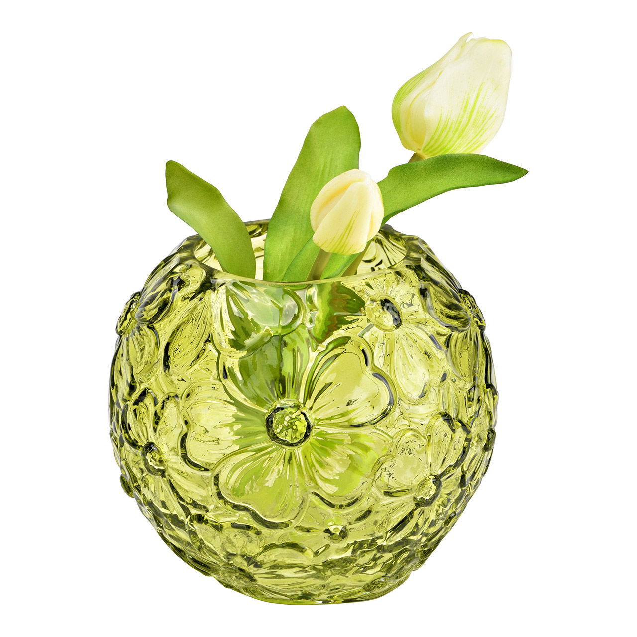 Vase en verre, vert (L/H/P) 15x13x15cm Krug, Töpferei, Vase, Glas, Kugel