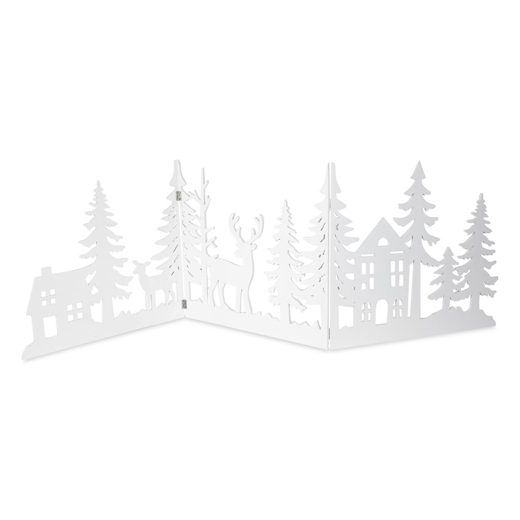 Décoration pliante paysage d'hiver, bois, 134x0,7x40cm, 1 pc, blanc, Natur, Draußen