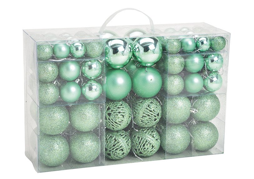 Juego de bolas de Navidad de plástico Verde Menta Juego de 100, (c/h/d) 23x35x12cm Ø3/4/6cm