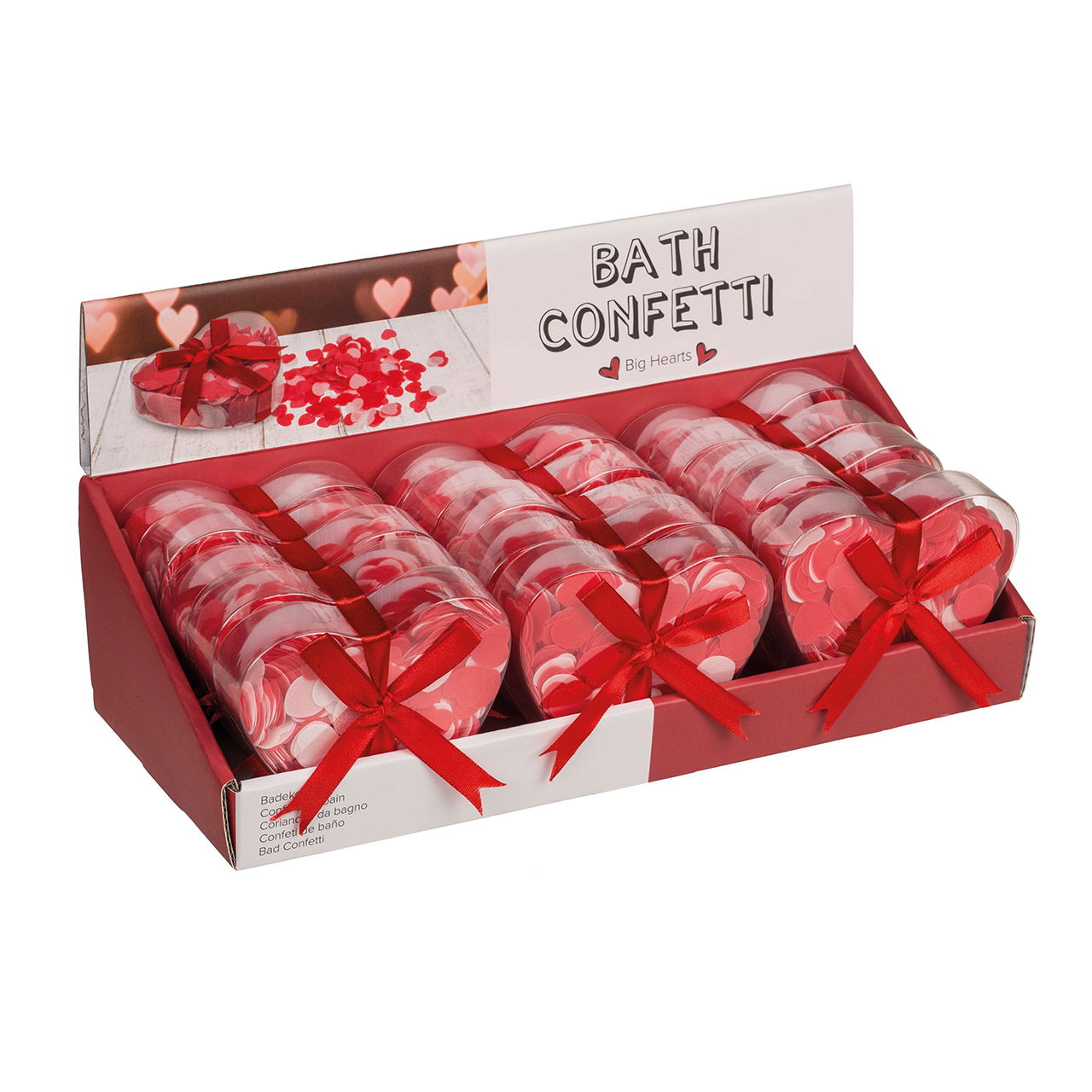 Bath confetti hearts approx. 20g in plastic box 15 pieces in display Bath confetti hearts approx. 20g in plastic box 15 pieces in display
