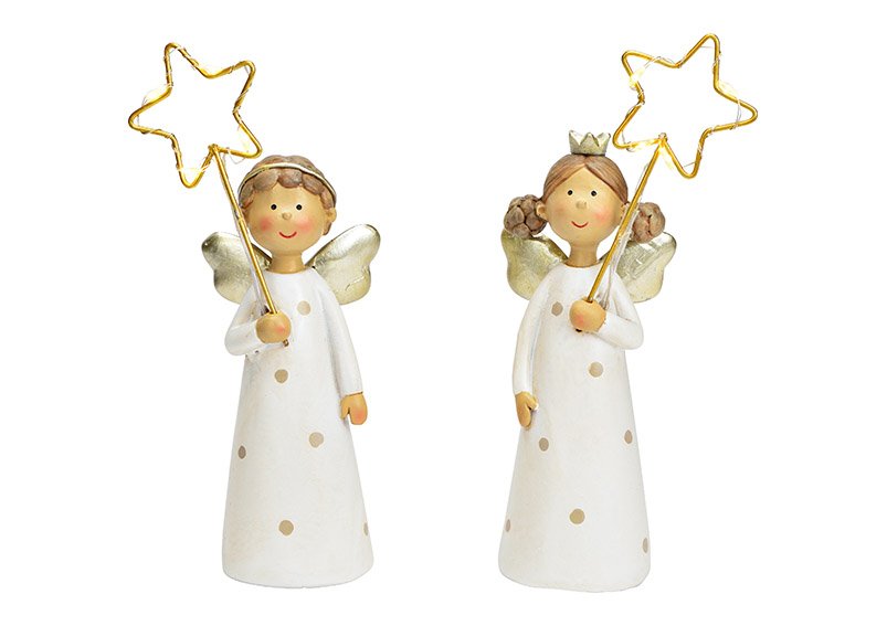 Angel with LED star of poly gold 2-fold, (W/H/D) 6x19x4cm