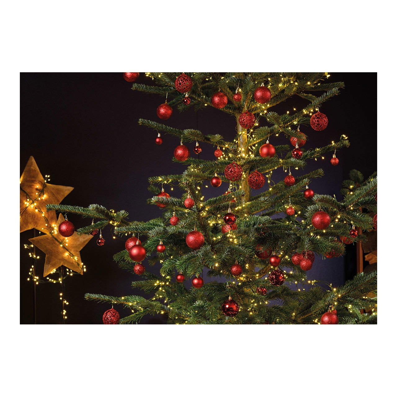 Weihnachtskugeln aus Kunststoff, 100er-Set, Rot Ø3/4/6cm (B/H/T) 23x35x12cm Pflanze, Baum, Weihnachtsdekorationen, Festival, Weihnachtsbaum