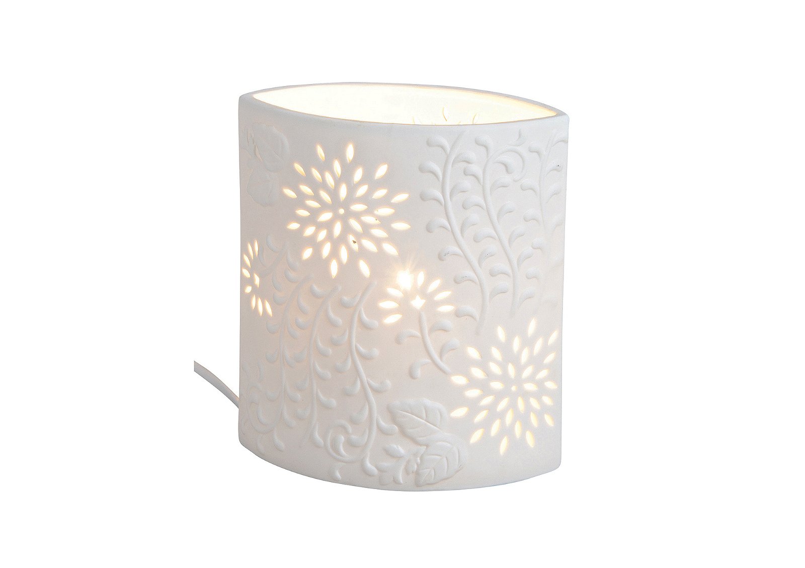 Lampe de table Ovale Blanc en porcelaine, L18 x P10 x H20 cm