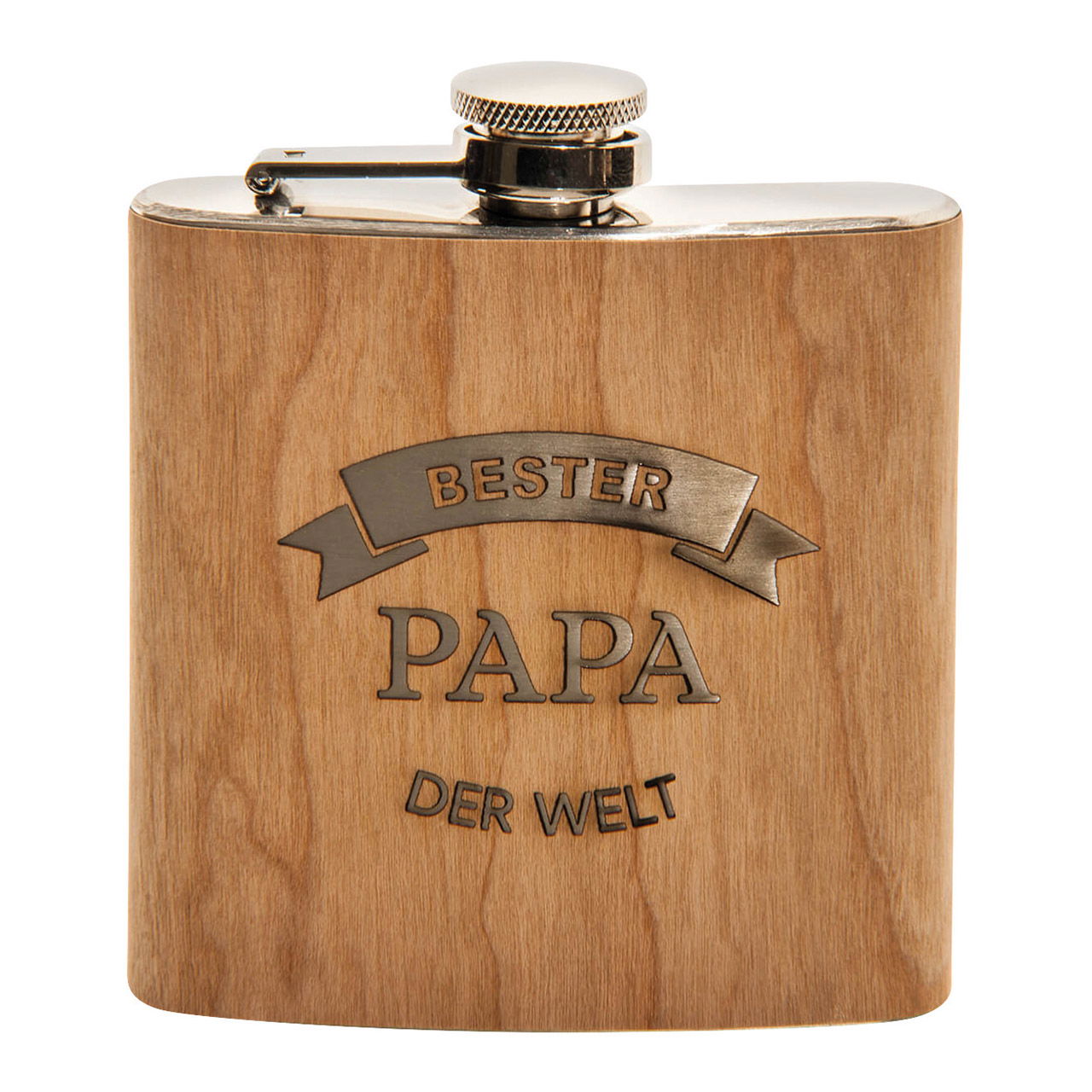 Petaca Mejor papá del mundo de madera natural 150ml (A/H/D) 10x12x3cm