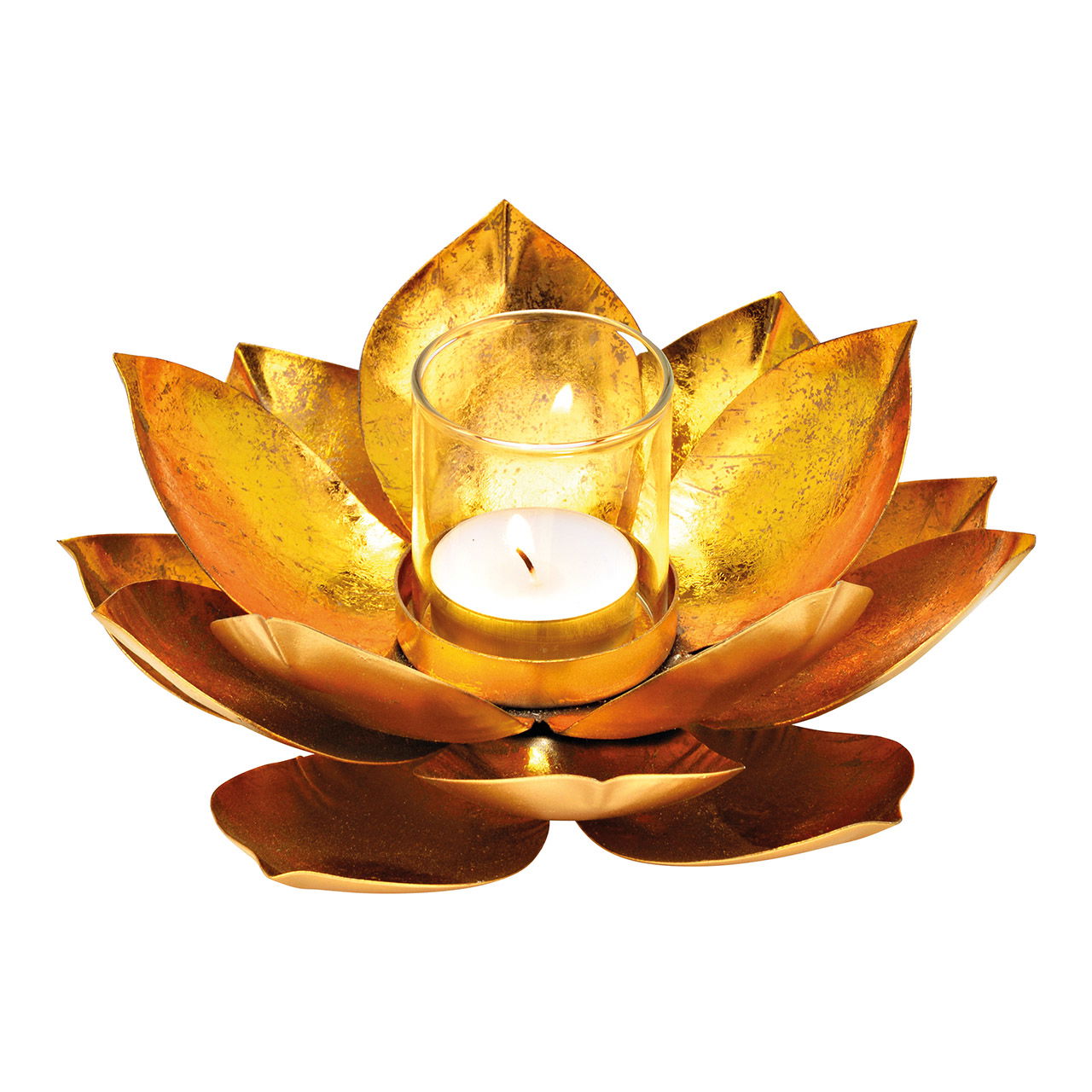 Windlicht Lotus aus Metall/Glas Gold (B/H/T) 18x8x18cm Windlicht Lotus aus Metall/Glas Gold (B/H/T) 18x8x18cm