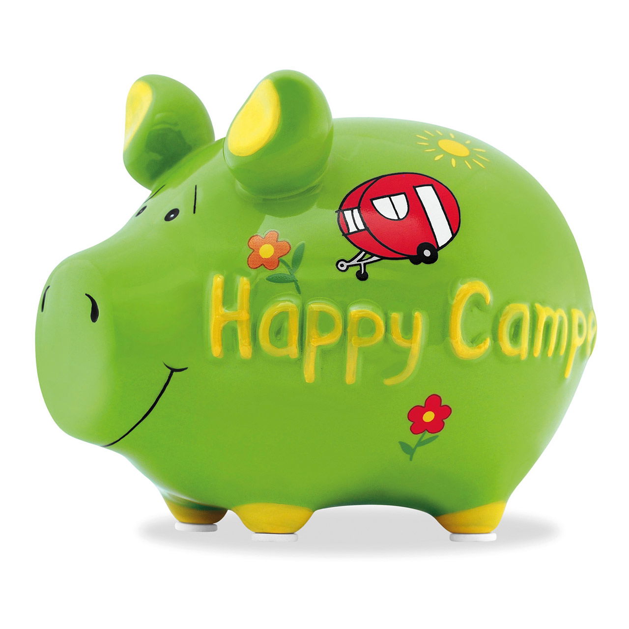 Tirelire KCG petit cochon Happy Camper en céramique vert (L/H/P) 12,5x9x9cm