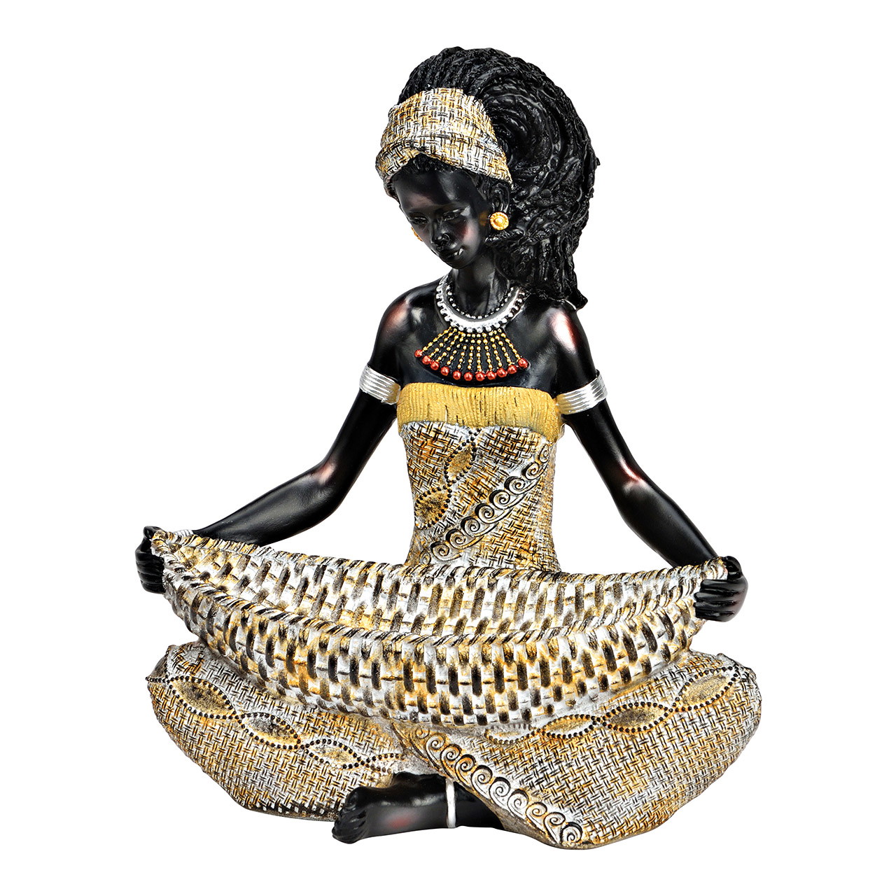 Mujer africana con cuenco sentada de polietileno beige (A/A/P) 19x22x14cm Mujer africana con cuenco sentada de polietileno beige (A/A/P) 19x22x14cm