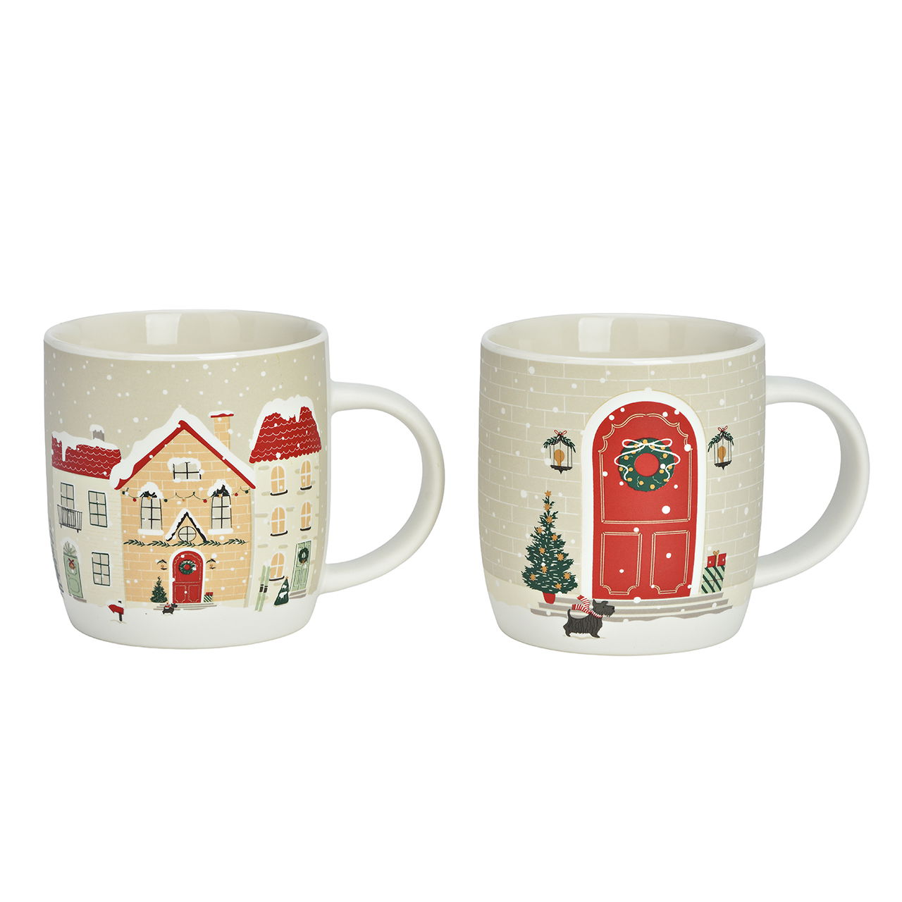 Becher Weihnachtshaus aus Porzellan Beige 2-fach sortiert (B/H/T) 12x9x8cm 400ml Pokal, Kunst, Porzellan, Töpferei