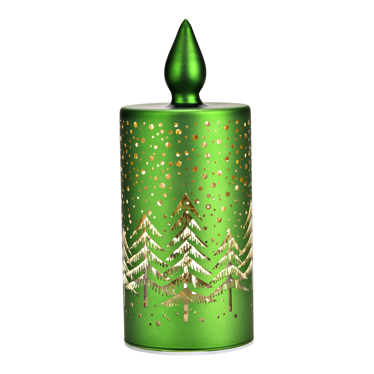 LED light candle winter forest decor made of glass, green (W/H/D) 8x20x8cm with timer battery operation 3xAA not included