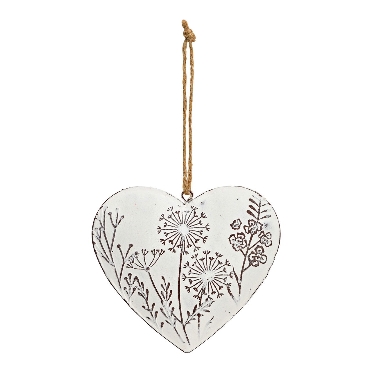 Pendentif coeur décor fleurs en métal blanc (L/H/P) 10x10x2cm