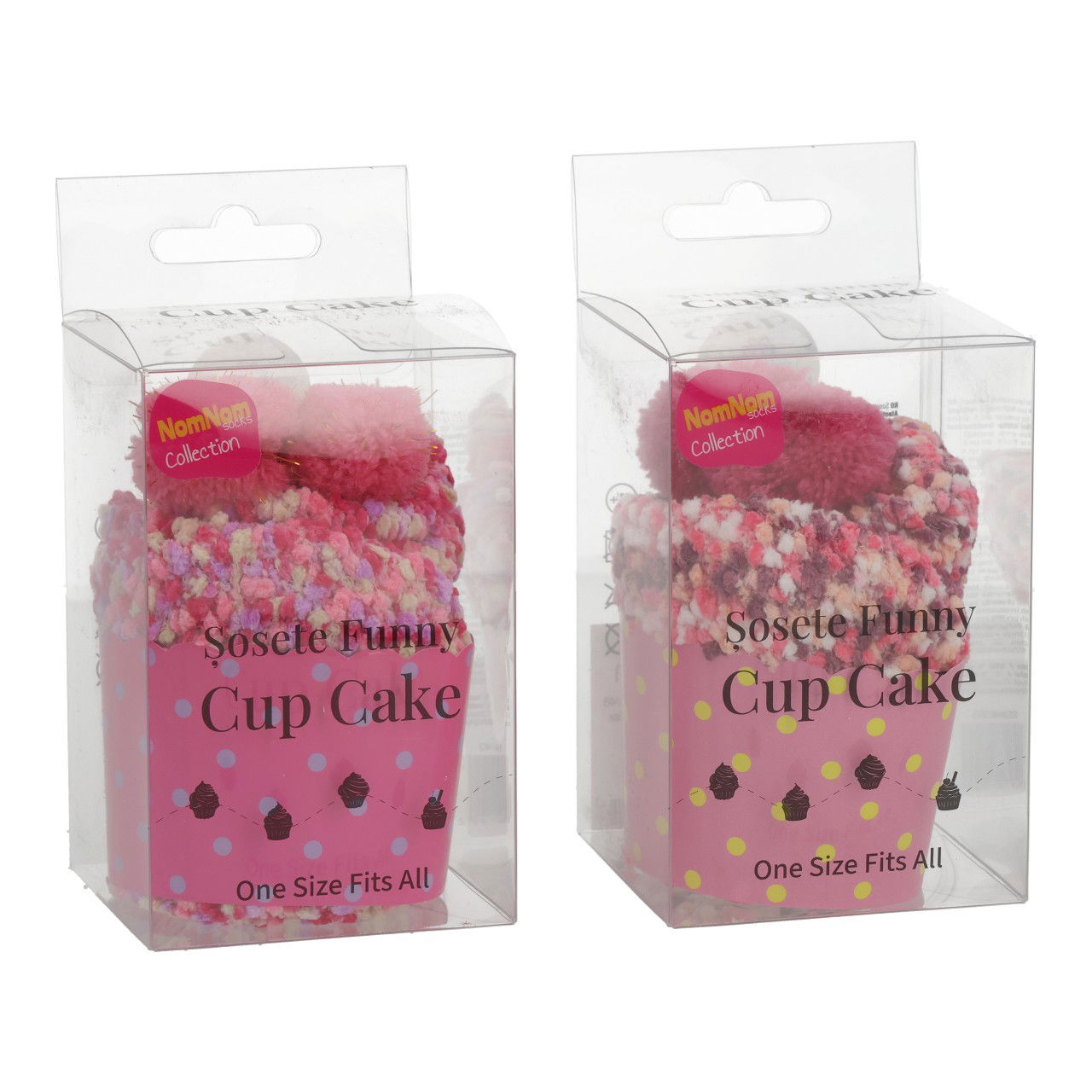 Socken Cupcake aus Textil Pink/Rosa 2-fach sortiert (B/H/T) 7.5x11.5x7.5cm