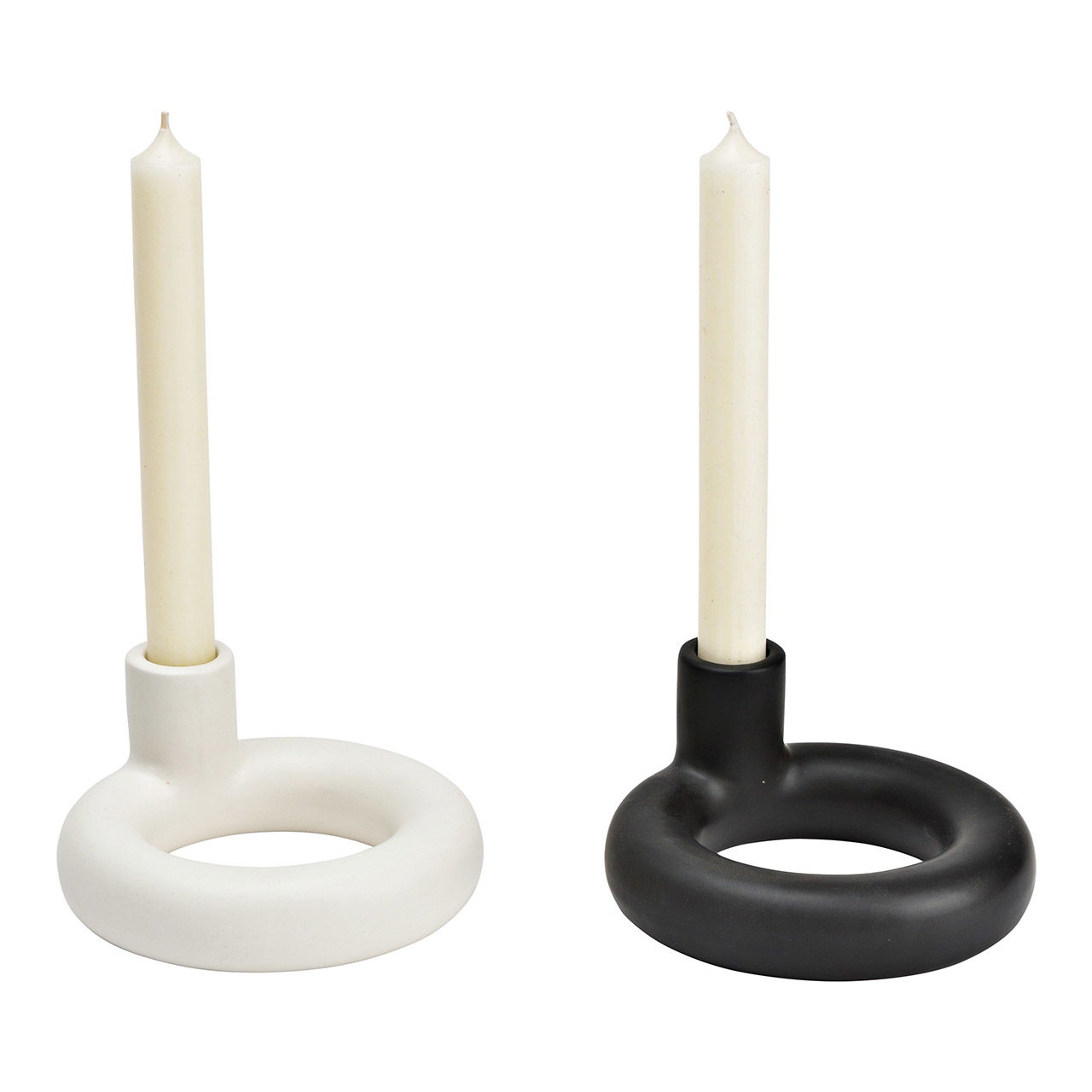 Candle holder ceramic black, white 2-fold, (W/H/D) 13x6x13cm