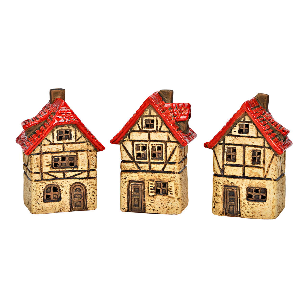 Figurine Maison en faïence, triple, rouge/nature (L/H/P) 8x12x7cm Nachbarschaft, Spielzeug, Essen, Süßigkeiten