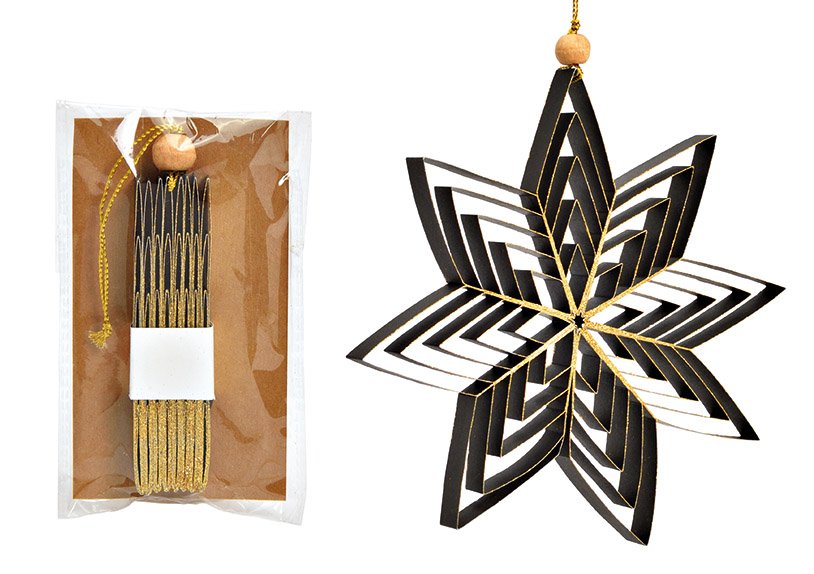 Christmas hanger star 3D from paper/cardboard black (W/H/D) 20x20x1cm