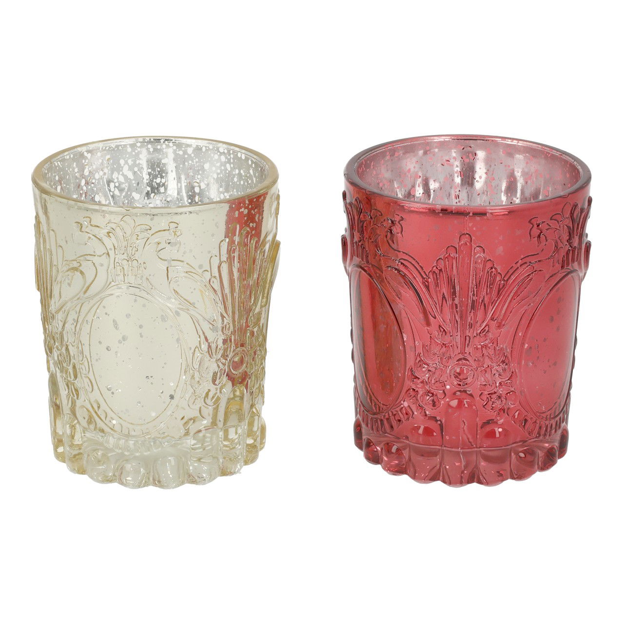 Windlicht aus Glas Gold/Rot 2-fach sortiert (B/H/T) 7x8x7cm Glas, Tasse, Töpferei