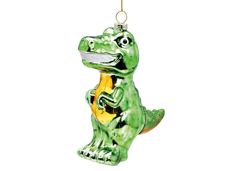 Percha de Navidad dinosaurio de cristal verde (c/h/d) 10x12x4cm