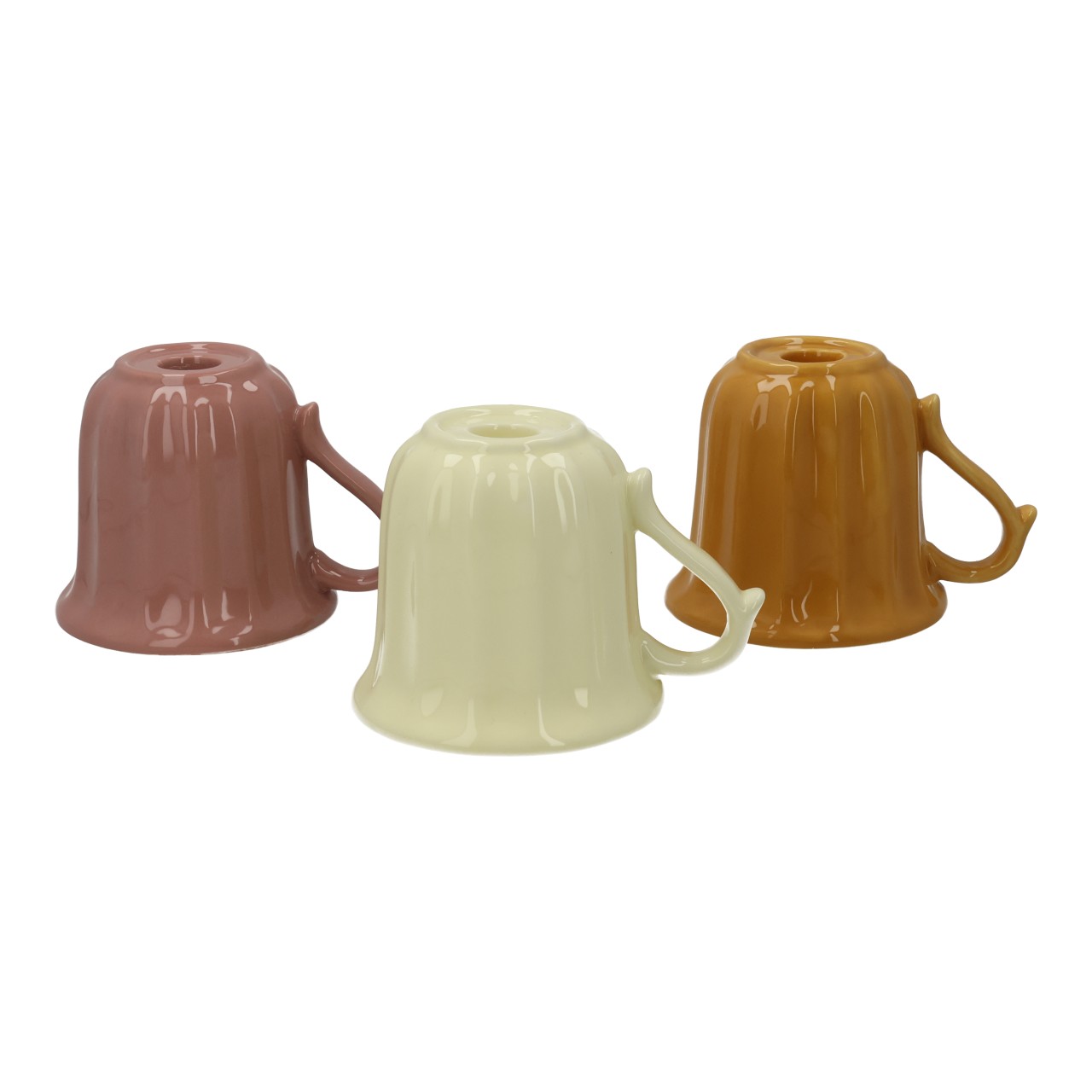 Kerzenhalter Tasse aus Keramik Rosa/Braun 3-fach sortiert (B/H/T) 14x10x10cm Tasse, Becher, Keramik, Mehrfarbig, Verschiedene Farben