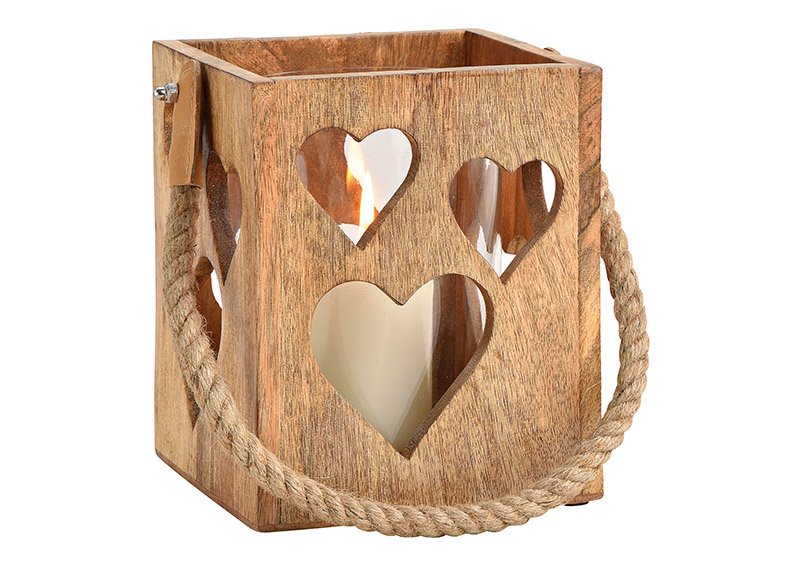 Vento luce decorazione cuore in vetro, legno di mango naturale (L/H/D) 15x18x15cm