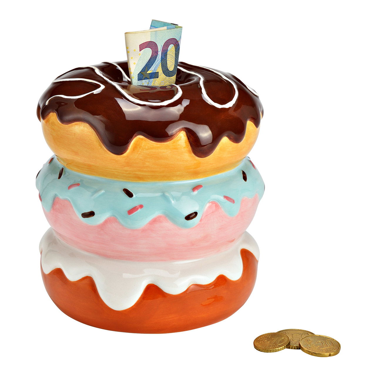 Donut money box made of ceramic, colorful (W/H/D) 12x14x12cm