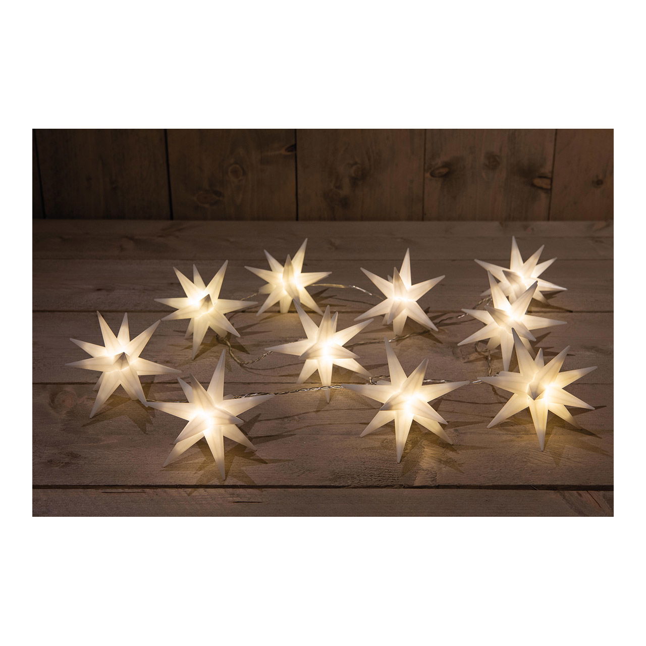 Lictherkette 10pcs 3D star white 12cm/10led bianco caldo 1,5m/ 5m cavo trasparente / trasformatore Ip44/ 8/16s timer Lictherkette 10pcs 3D star white 12cm/10led bianco caldo 1,5m/ 5m cavo trasparente / trasformatore Ip44/ 8/16s timer
