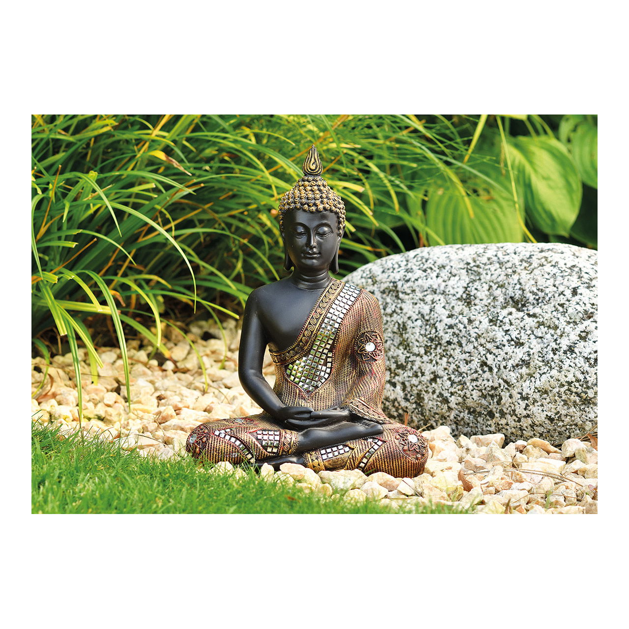 Buddha in black/gold made of poly, W21 x D12 x H27 cm Kunst, Erwachsener, Weiblich, Person, Frau
