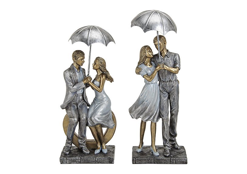 Figura ornamentale con ombrello in poli, 2 assortiti, L11 x P9 x H26 cm