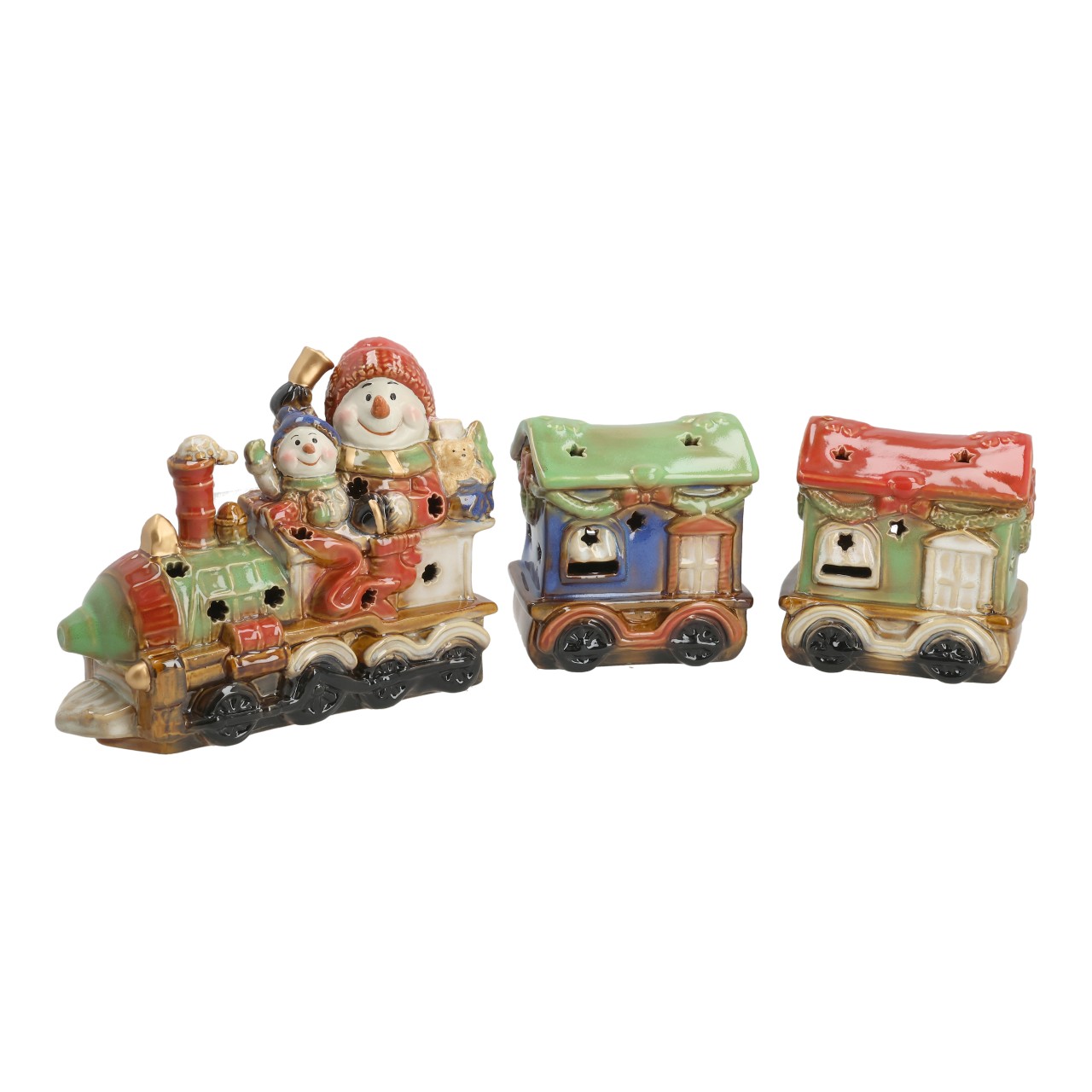 Weihnachtszug Schneemann Motiv mit LED aus Steingut Bunt (B/H/T) 44x16x8cm LR44 inklusiv