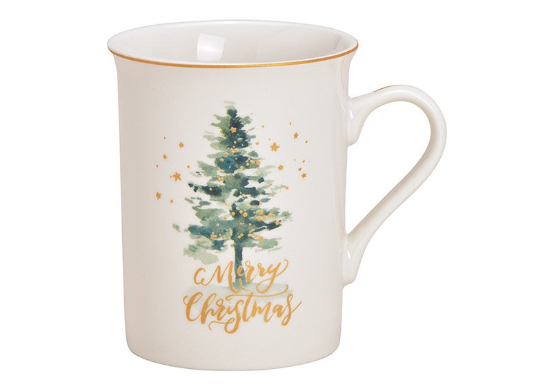 Mug christmas tree merry christmas porcelain white 11x10x8cm 250ml